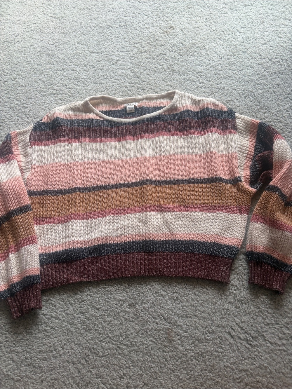 Billabong Striped Crewneck Sweater - Pink, Cream, Rust, Charcoal